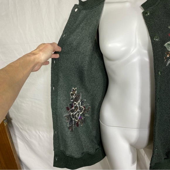 Bon Worth Vintage Embroidered Floral Green Button Down Front Cardigan - Picture 5 of 6